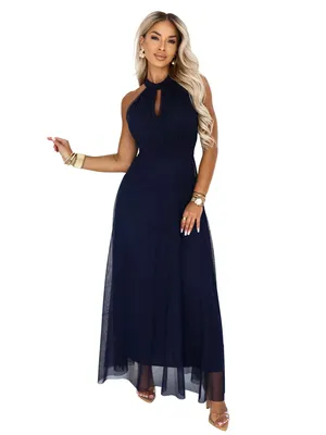 Produktbild von Numoco Abendkleid Veronica II Langes Kleid Maxikleid Partykleid mit Glitzer, dunkelblau, Gr. XS-L