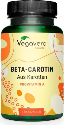 Image de Vegavero Beta Carotene | 180 gélules | avec 7 mg de beta carotène par gélule provenant de 140 mg d'extrait de carotte | vegan