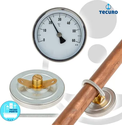 Produktbild von tecuro Bi-Metall Ø 63 mm Anlegethermometer 0 - 60°C Metallausführung mit Klemmfeder
