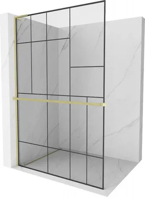 Produktbild von Mexen Kioto+ L Duschwand mit Regal Walk-in 120 x 200 cm, schwarzes Muster, gebürstetes Gold - 800-120-123-55-78