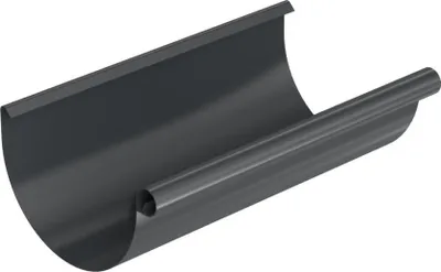 A dark gray gutter section shown from a diagonal angle against a white background.