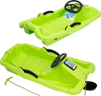 Obrázek produktu pro Plastové sáně s brzdou a volantem - 84×43×25 cm, zelené
