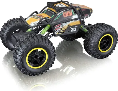 A remote-controlled rock crawler car with large tires and a rugged design, shown from a slight angle on a white background.