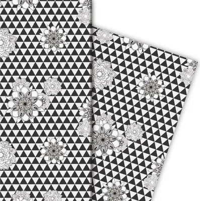 Produktbild von Grafisches Geschenkpapier mit Blüten auf Kreis Motiv, schwarz|weiß - G4785, 32 x 48cm