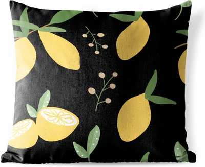 Produktbild von MuchoWow® Outdoor Kissen - Zitrone - Früchte - Schwarz - Muster - 50x50 cm - Wetterfest - Lounge Kissen - Komfortabel - Kissen mit Bild