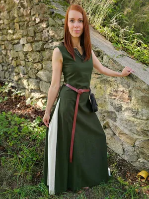 Produktbild von Mittelalter Kleid mit Schnürung ärmellos Grün / Natur "Juta" L