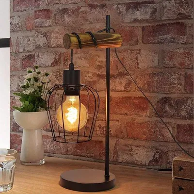 Image de Lampe vintage industrielle - Métal et bois - Noir - Douille E27 - Éclairage - Lampe de table