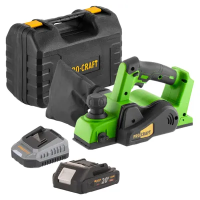 Zdjęcie produktu dla Strug akumulatorowy Procraft PE20BLbb 20 V 82 mm bezszczotkowy + 1x akumulator 2,0 Ah + ładowarka + walizka
