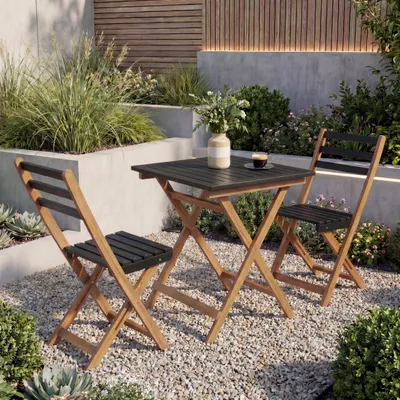 Produktbild von Garnitur HWC-P71, Sitzgruppe Lounge-Set Garten 2x Stuhl Tisch, Akazie Holz klappbar  natur-schwarz