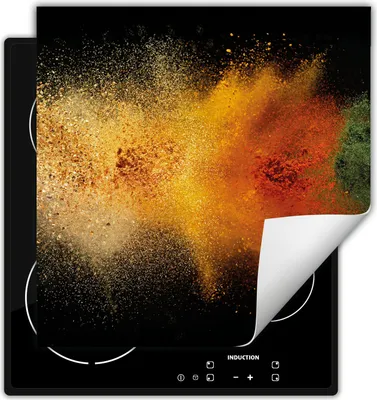 Produktbild von DarHaus Herdabdeckplatte 50x52 cm Anti Rutsch Matte Aufrollbar, schwarz - bunt - Gewürze