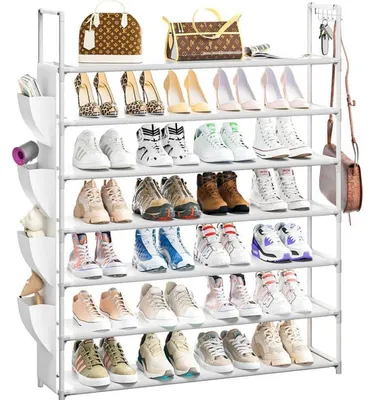 Immagine prodotto di Scaffale per scarpe con 7 ripiani, capacità per 28-35 paia, salvaspazio, colore bianco