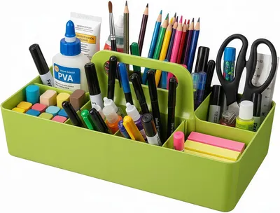 Productafbeelding van Opbergmand met handgreep 32,5 x 17 x 15,5 cm, 8 compartimenten, groen, plastic, voor badkamer