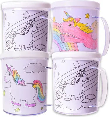 Produktbild von 4 Stk. Einhorn Unicorn Motiv Trinkbecher Plastikbecher Kinder Becher Transparent