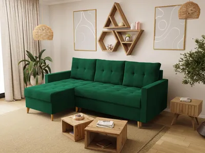 Produktbild von BroMARKT Ecksofa LIZBONA mit Schlaffunktion Bettkasten Kissen Couch Sofa L-Form, Grün