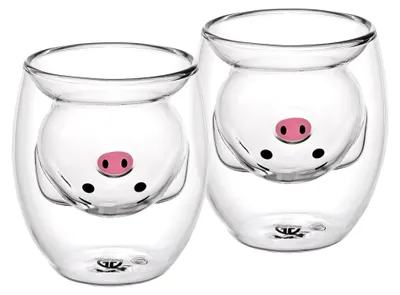 Produktbild von GRÄWE Doppelwandige-Thermogläser, 200ml, 2er Set, Motiv Schwein