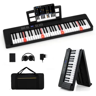 Obrázok produktu pre COSTWAY 61-klávesové digitálne piano so slúchadlami, stojanom na noty, klavírnou klávesnicou s reproduktormi, pedálom sustain, funkciou MIDI, čierne