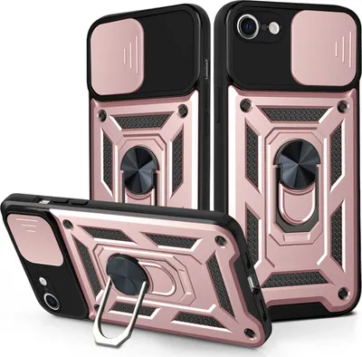 Produktbild von iPhone 8 Hülle mit 360° Drehbarer Magnetische Ring Ständer Halter Dia Kameraschutz TPU Bumper Silikon Schutzhülle für iPhone 8 Rosa