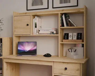 Productafbeelding van Bureauverlengstuk 120 cm, model ARTISAN OAK. Boekenkast met 1 deur voor documenten