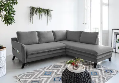 Produktbild von MIUFORM Charming Charlie - Ecksofa mit Bettfunktion und Bettkasten L-FORM RECHTS - 234x200cm - Grau - Sofa Schlafsofa Couch