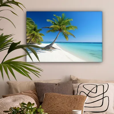 Produktbild von MuchoWow® - Leinwandbilder - Strand - Palme - Tropisch - Meer, Wandbild, Wanddeko Bilder Wohnzimmer, 90x60 cm