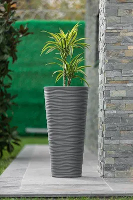 Zdjęcie produktu dla Długa, wysoka, okrągła donica w kolorze antracytowym, 80 cm, do użytku wewnątrz i na zewnątrz, z pojemnikiem wewnętrznym
