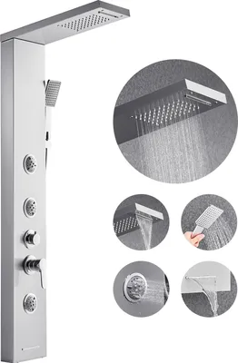 Zdjęcie produktu dla Panel prysznicowy VEVOR (5 w 1) z deszczownicą, kolumną prysznicową ze stali nierdzewnej (1345 mm), systemem masażu deszczowego do montażu ściennego, słuchawką prysznicową i wylewką wannową oraz 3 dyszami do ciała