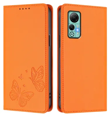 Obrázek produktu pro Kožené pouzdro pro Ulefone Note 14, motýlí ražbou, peněženkové flip pouzdro se stojánkem Oranžová
