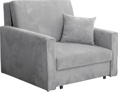 A studio shot of a grey corduroy sofa bed.