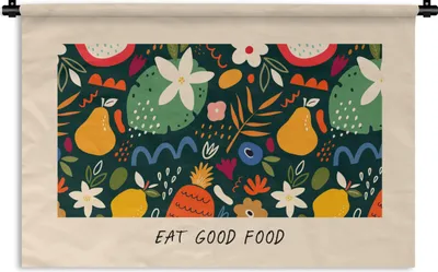 Produktbild von MuchoWow® Wandteppich Wandbehang Sprichwörter - Essen Sie gut - Zitate - Essen 60x40 cm Tapisserie Dekoration Wandtuch - Wanddekorationen