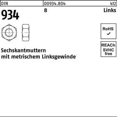 Produktbild von Reyher Sechskantmuttern DIN 934 8 M 8-LH (100 Stück)