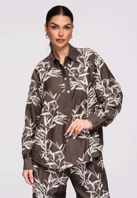 Produktbild von LARICA Damen Bluse Baumwolle Lockerer Schnitt Blumenmuster OW-SH-E0016 brown L