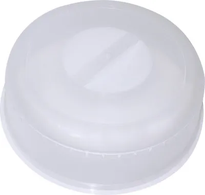 A clear, professional studio shot of a white plastic microwave cover.