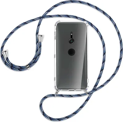 Produktbild von Handykette Backcover-Schutzhülle mit Band (Metall silberfarben) für Sony Xperia XZ2 - Blautöne