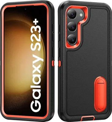 Immagine prodotto di Custodia per Samsung Galaxy S23+ Custodia protettiva ibrida antiurto a tre strati con supporto Nero Arancione