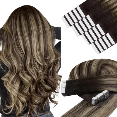 Obrázok produktu pre Príčesky z prírodných vlasov, lepiace, ombre, hnedé a blond, 35 cm, 50 g, 20 prúžkov