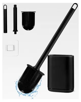 Produktbild von Silikon-Toilettenbürste mit flexiblen Borsten, WC-Bürste mit schnell trocknendem Halter-Set für das Badezimmer, Schwarz