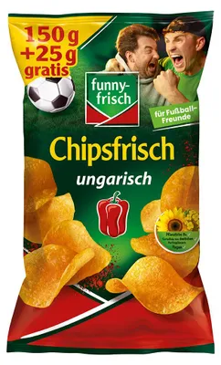Zdjęcie produktu dla funny-frisch Chipsfrisch węgierskie 150 g + 25 g, edycja mistrzostw świata, opakowanie 175 g