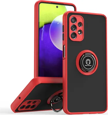 Produktbild von Samsung A32 5G Hülle, Ring Halter Ständer Matte Transluzent TPU Rahmen Stoßfest Schutzhülle für Samsung Galaxy A32 5G Rot