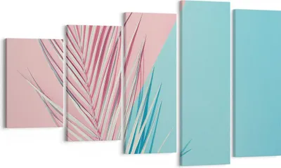 Produktbild von Bild auf Leinwand - Leinwandbild - 5 Teile - Blatt Rosa Türkis - 100x60cm - Wand Bild - Wanddeko - Wandbilder - Leinwanddruck - Bilder - Wanddekoration - Leinwand bilder - Wandbild - EG100x60-4421