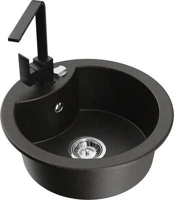 Produktbild von Mexen Diego 1-Becken-Granit-Spüle mit Mischbatterie Rita, Schwarz/Gold metallisch - 6512-75-670300-70