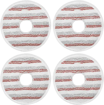 Obrázek produktu pro 4 kusy plochých hadříků – kompatibilní s náhradními hlavicemi a návleky pro mop Vileda Spin&Clean – 24 cm – omyvatelné a opakovaně použitelné – s červenými pruhy