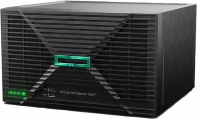 Produktbild von HPE ProLiant MicroServer Gen11 E-2434 4c 32GB-U 4LFF-NHP 2x4TB HDD 180W External PS EMEA Cmp Mod Svr, 3,4 GHz, E-2434, 32 GB, DDR5-SDRAM, 8 TB, Ultra Micro Tower
