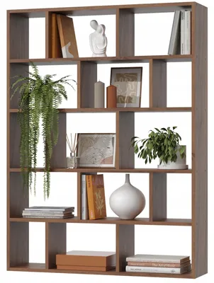 Obrázok produktu pre EstiloHome, knižnica SOMBRA, 105 x 141 cm, orechová farba – otvorená nástenná polica