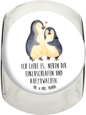 Produktbild von Mr. & Mrs. Panda Bonboniere Pinguine Einschlafen L 870ml - Weiß - Geschenk, Hochzeitstag, für Frauen, schraubglas, Valentinstag, Freundin, Kaffeedose, Liebesgeschenk