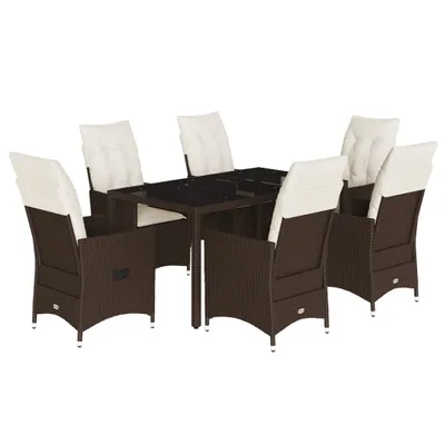 Produktbild von 7-tlg. Garten-Essgruppe mit Kissen Braun Poly Rattan