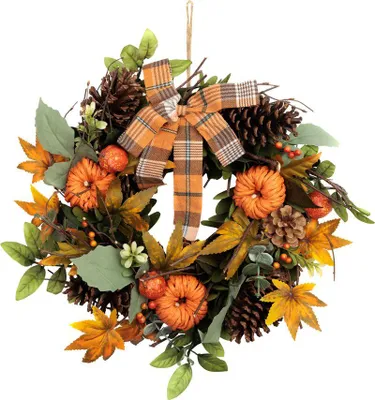 Image de Couronne MagicHome Nature, d'automne, orange, avec noeud, 35 cm