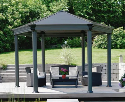 Image de Gazébo tonnelle hexagonale 11.16m² gris anthracite - Palram - 703445 - roma