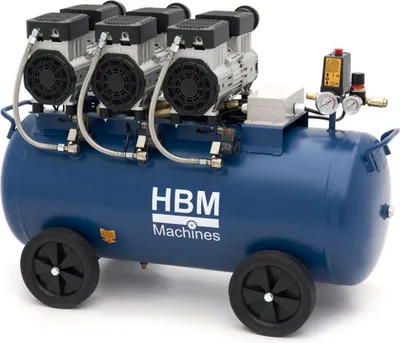 Immagine prodotto di Compressore aria silenziato - con capacità del serbatoio di 90 litri - senza olio, oil free - per utensili pneumatici, HBM Machines