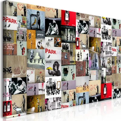 Immagine prodotto di Murale mega XXXL Banksy 250x125 cm pezzo unico formato XXL stampa d'arte per auto montaggio quadri su tela quadri moderni decorazione murale fai da te piatto deco street art collage i-C-0091-ak-e