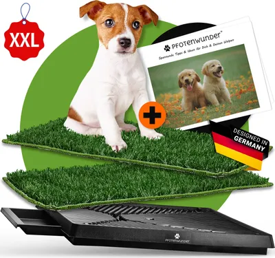 Produktbild von PFOTENWUNDER® Hundeklo XL 76x51cm + 2 Easy-Wash-Rasen, 1 Büchlein, Hunde-Toilette für kleine & große Hunde festes Gras, Anti-Rutsch Welpen-Klo drinnen